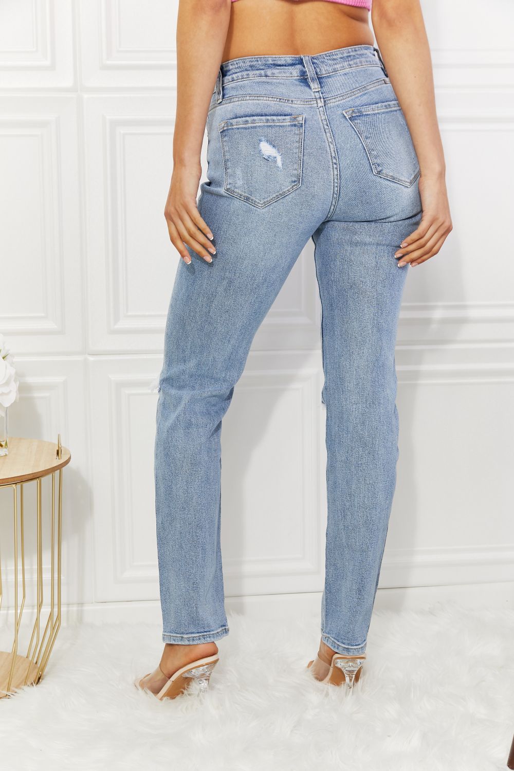 Kancan High Rise Distressed Slim Straight Jeans - Jsopretty.com