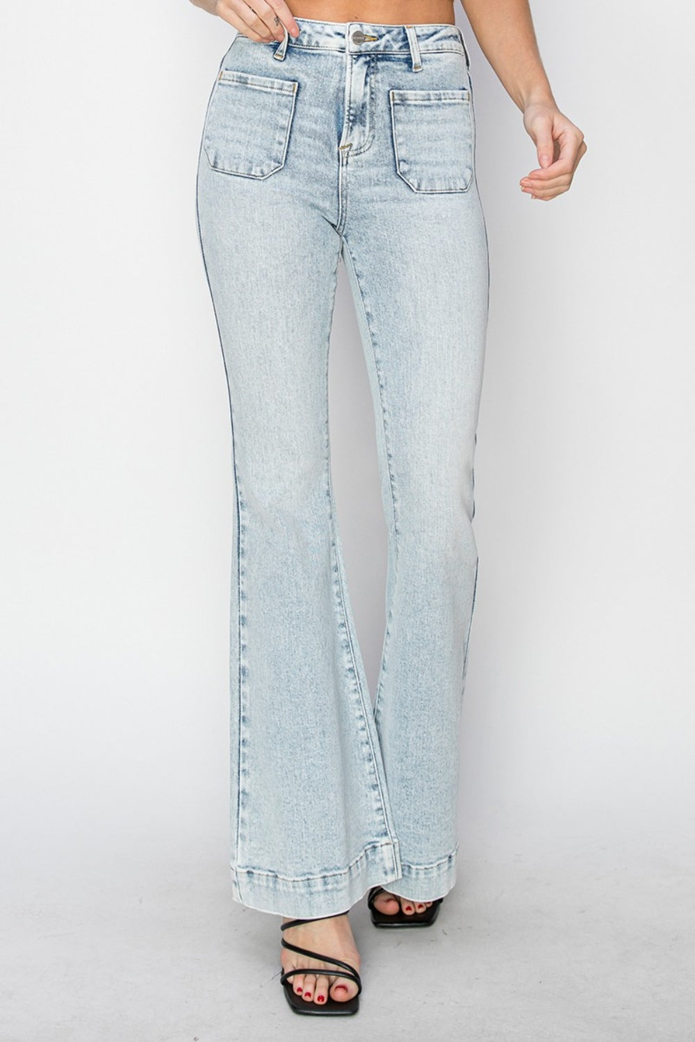 Risen Full Size High Rise Front Patch Pocket Flare Jeans - Jsopretty.com