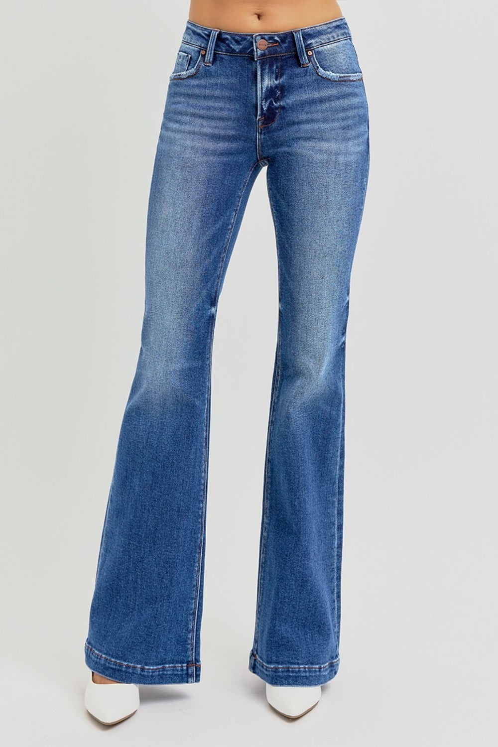 RISEN Full Size Low Rise Flare Jeans with Pockets - Jsopretty.com