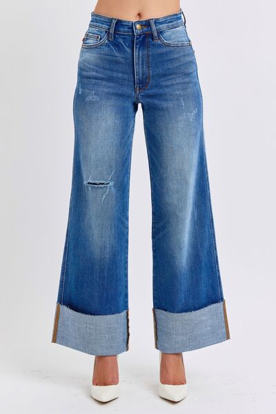 Judy Blue Full Size Distressed High Waist Wide Leg Jeans - Jsopretty.com