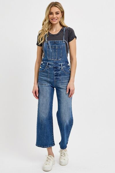 RISEN Full Size Knotted Strap Denim Overalls with Pockets Plus Size - Jsopretty.com