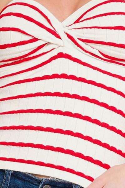 Zenana Twisted Sweetheart Neck Striped Tube Top - Jsopretty.com