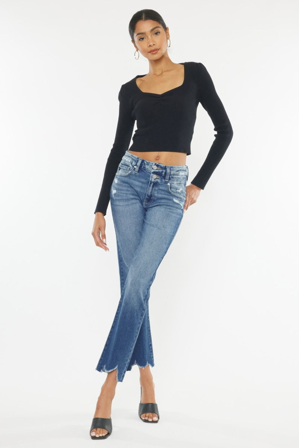 Kancan High Rise Wide Waistband Slim Straight Jeans - Jsopretty.com