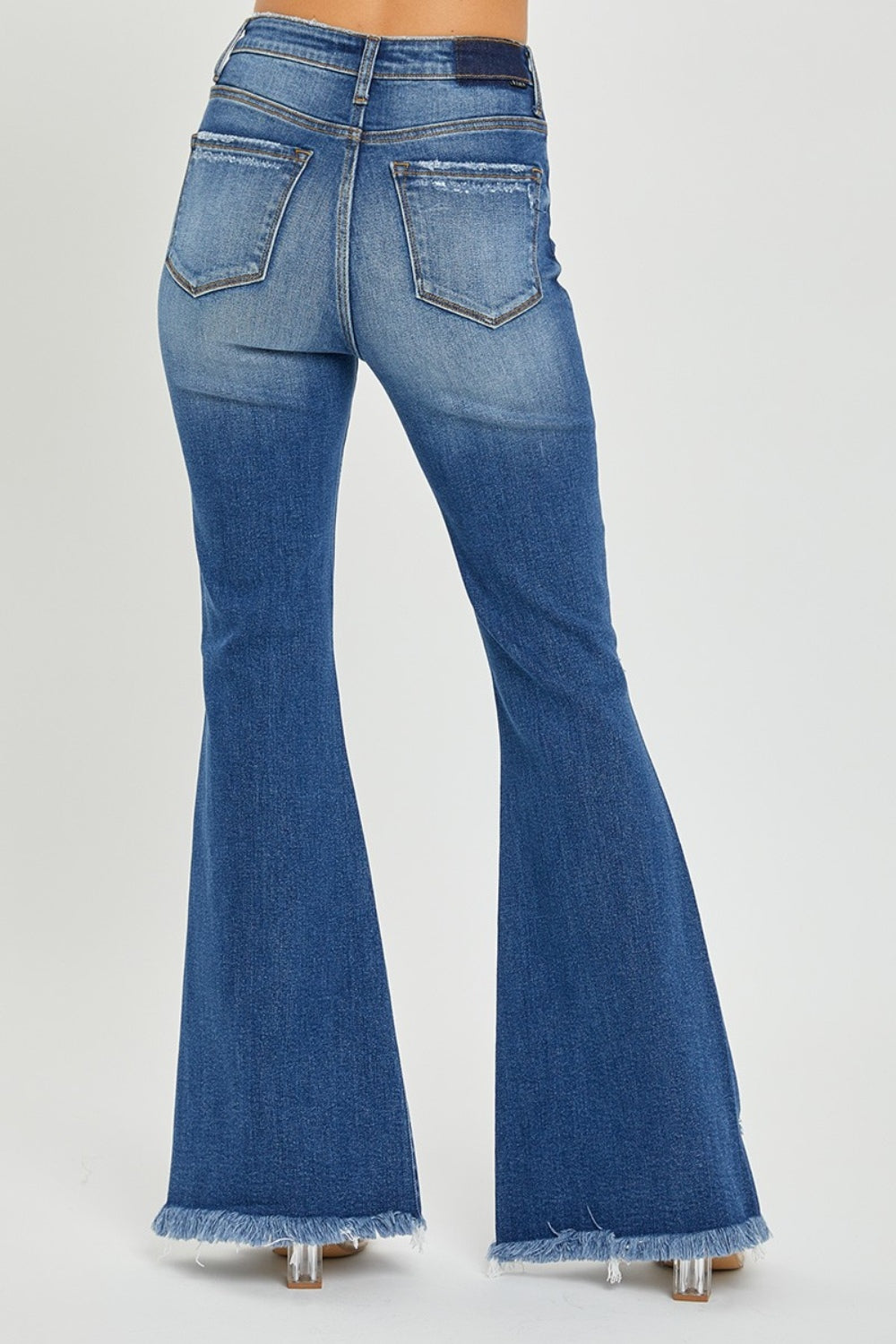 RISEN Full Size High Rise Front Slit Frayed Hem Flare Jeans - Jsopretty.com