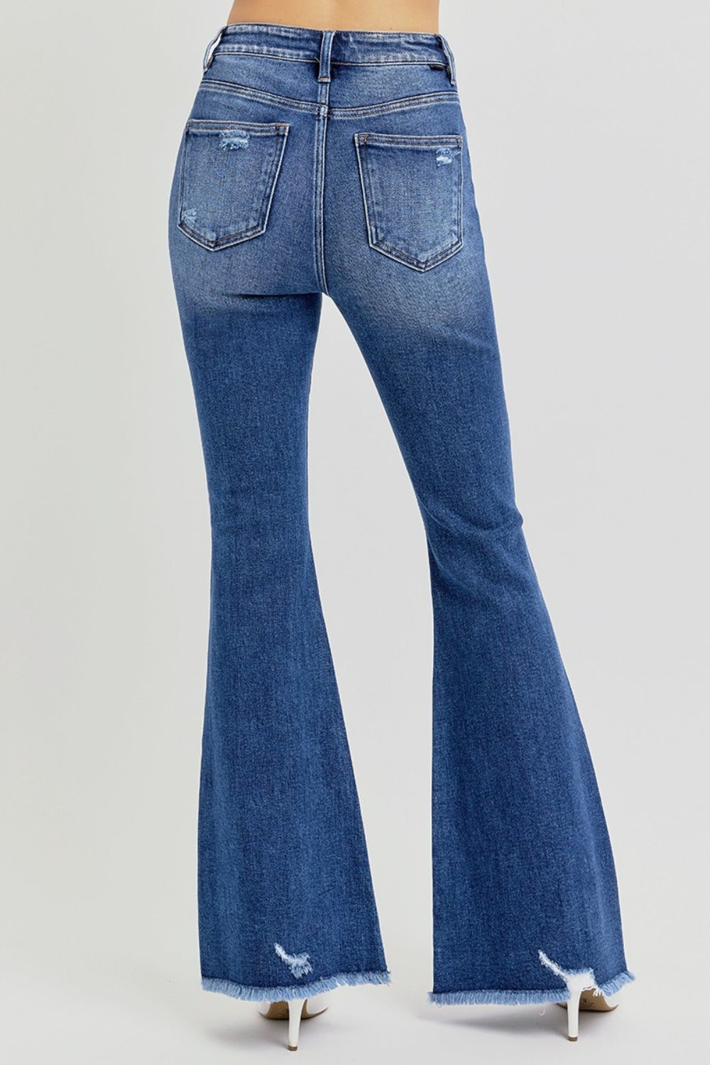 RISEN Full Size High Rise Distressed Raw Hem Flare Jeans - Jsopretty.com