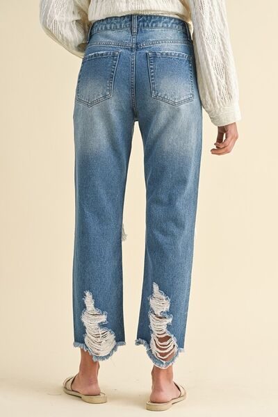 Annie Wear Distressed Raw Hem Cropped Jeans - Jsopretty.com