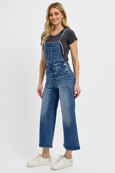 RISEN Full Size Knotted Strap Denim Overalls with Pockets Plus Size - Jsopretty.com