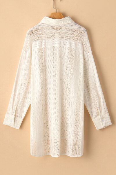 Lace Crochet Collared Neck Oversized Shirt - Jsopretty.com