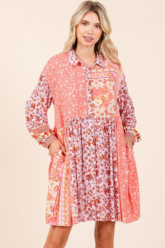 Mittoshop Floral Button Detail Long Sleeve Shirt Dress - Jsopretty.com