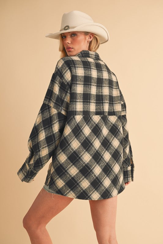 Aemi + Co Slit Plaid Half Zip Drop Shoulder Top - Jsopretty.com