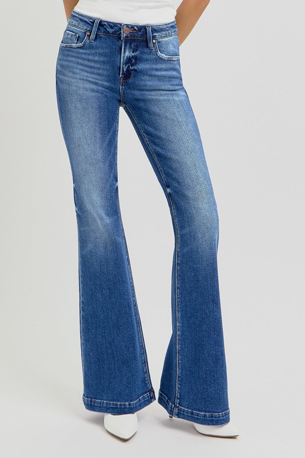 RISEN Full Size Low Rise Flare Jeans with Pockets - Jsopretty.com