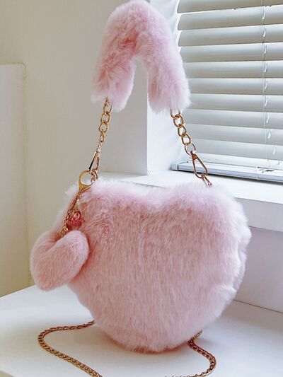 Heart Shape Faux Fur Handbag - Jsopretty.com