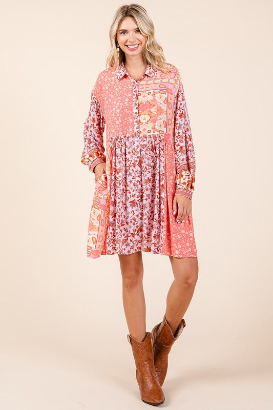 Mittoshop Floral Button Detail Long Sleeve Shirt Dress - Jsopretty.com