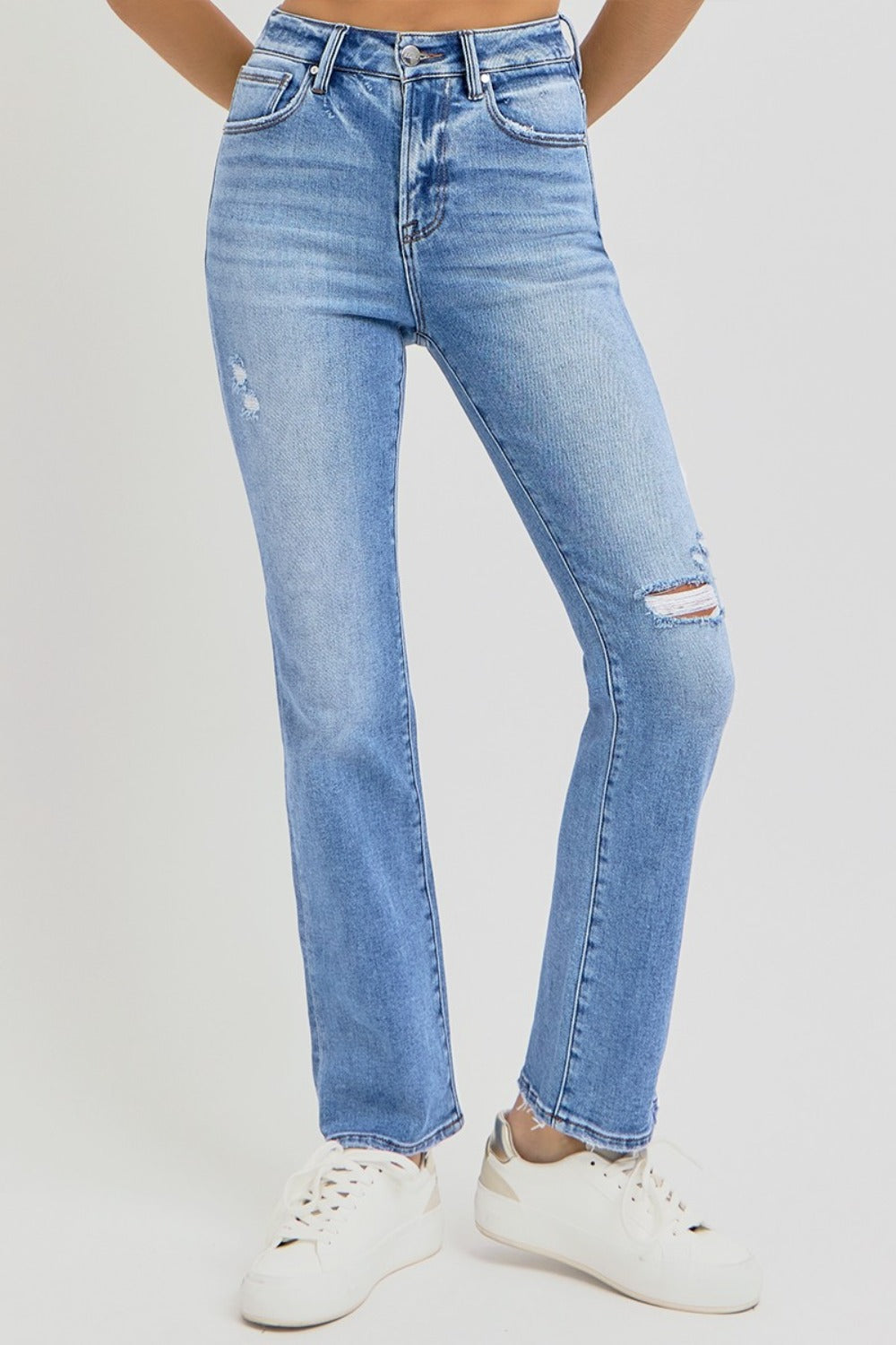 RISEN Full Size Distressed High-Rise Ankle Straight Jeans - Jsopretty.com