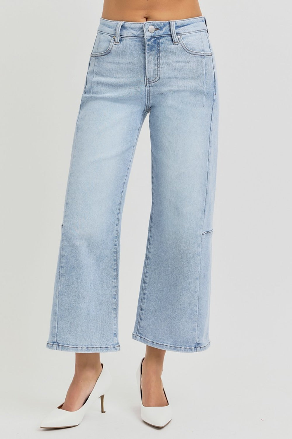 RISEN Full Size High Rise Seamed Detail Wide Leg Crop Jeans - Jsopretty.com