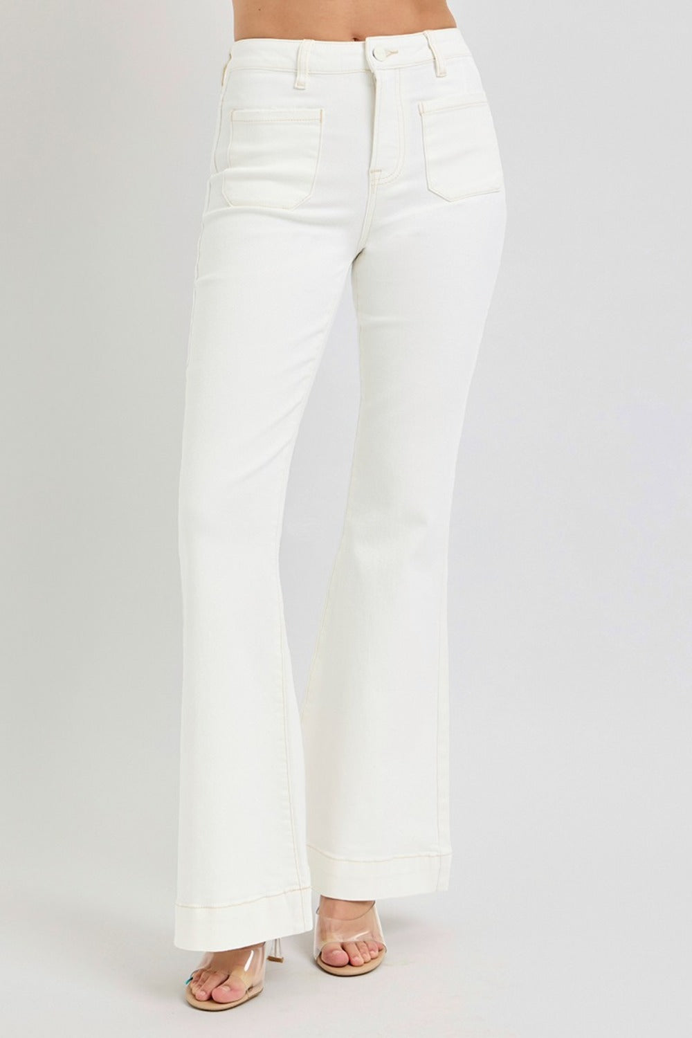 RISEN Full Size High Rise Front Patch Pocket Flare Jeans - Jsopretty.com