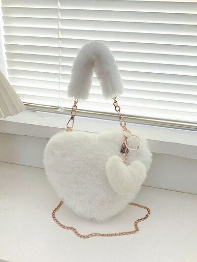 Heart Shape Faux Fur Handbag - Jsopretty.com