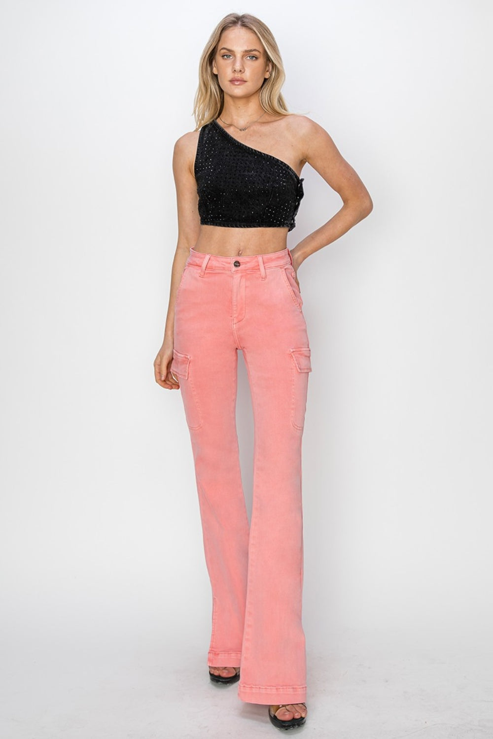 RISEN Full Size High Rise Side Slit Cargo Bootcut Jeans - Jsopretty.com