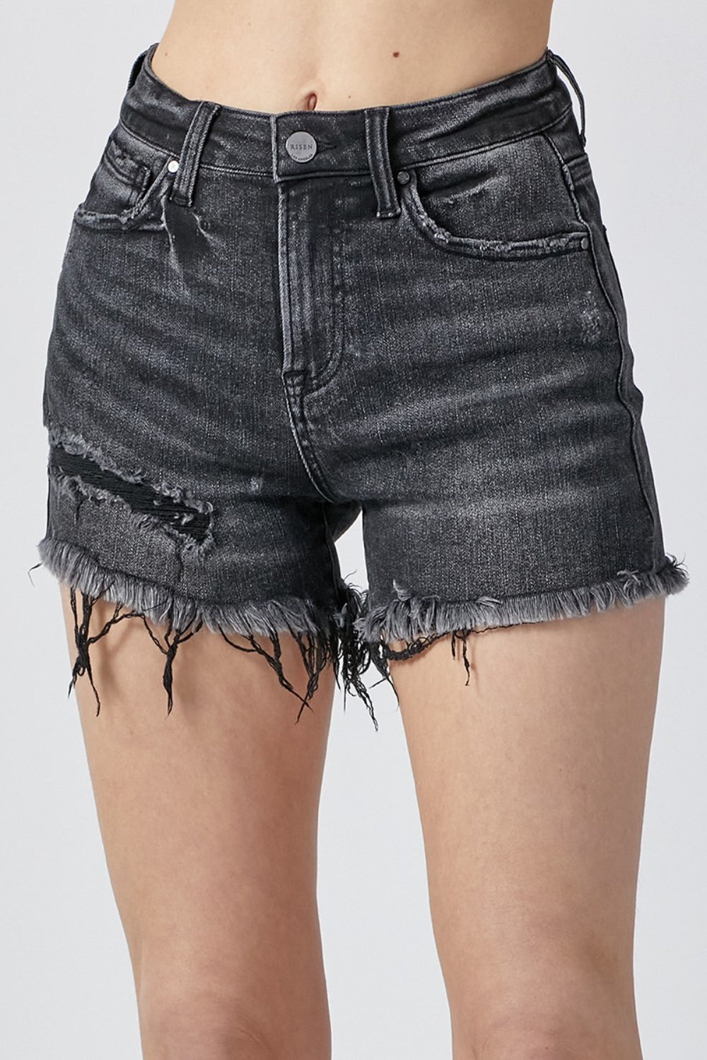 RISEN Raw Hem Denim Shorts with Pockets - Jsopretty.com