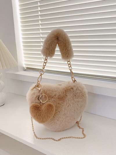 Heart Shape Faux Fur Handbag - Jsopretty.com