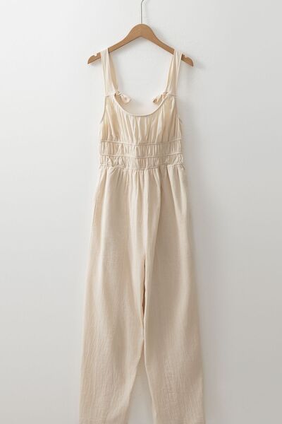 Ruched Sleeveless Wide Leg Jumpsuit - Jsopretty.com