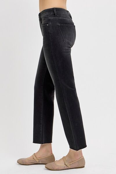 RISEN Tummy Control Mid Rise Crop Straight Jeans - Jsopretty.com