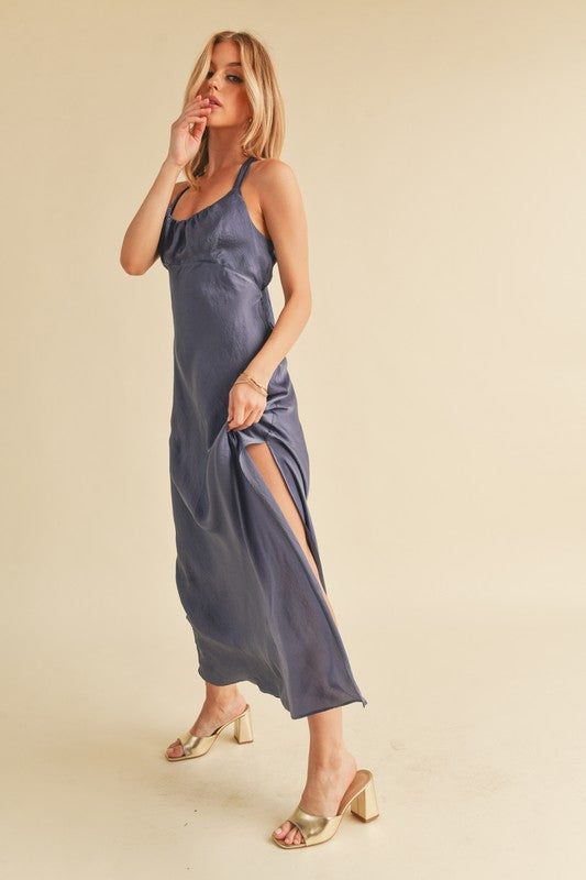 Aemi + Co Ruched Side Slit Cutout Back Maxi Cami Dress - Jsopretty.com