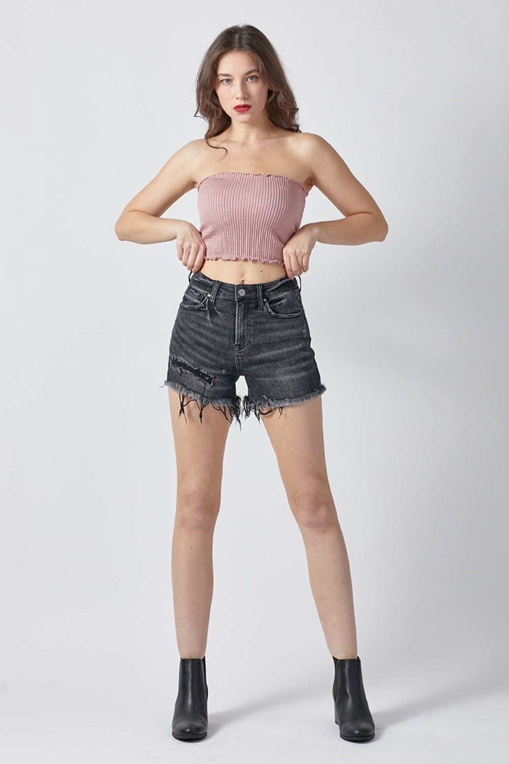 RISEN Raw Hem Denim Shorts with Pockets - Jsopretty.com