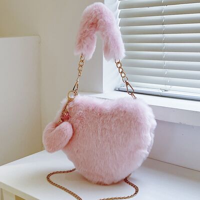 Heart Shape Faux Fur Handbag - Jsopretty.com