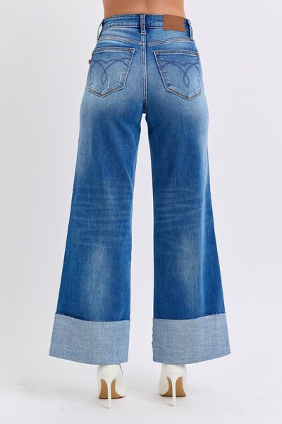 Judy Blue Full Size Distressed High Waist Wide Leg Jeans - Jsopretty.com