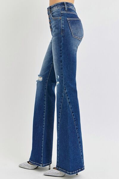 RISEN Distressed Button-Fly Flare Jeans - Jsopretty.com