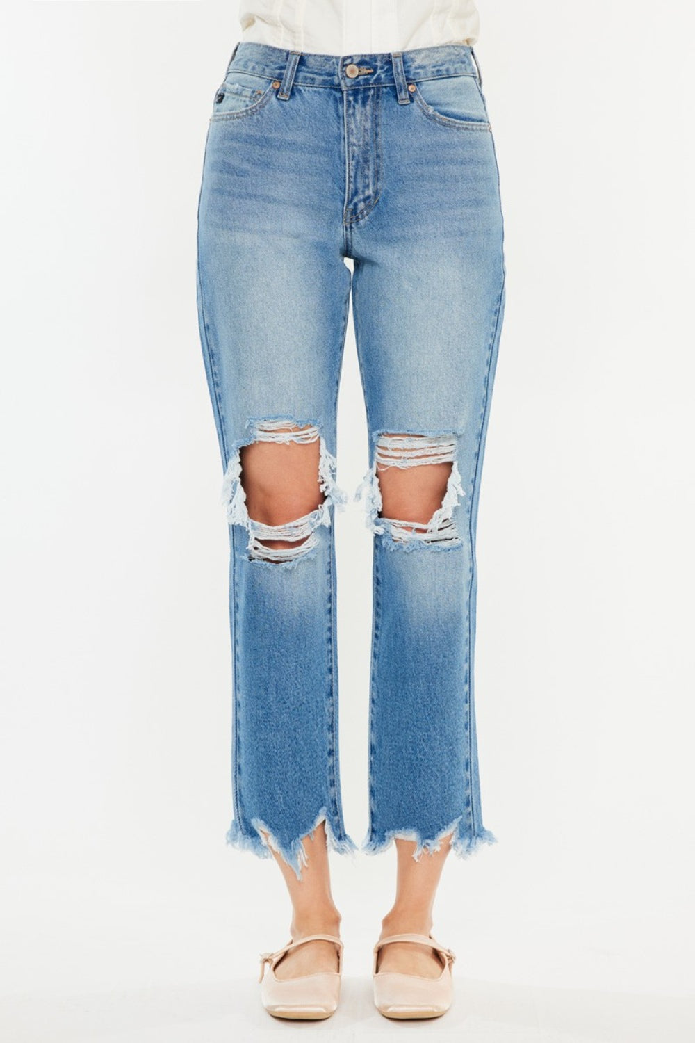 Kancan Distressed Frayed Hem Cropped Jeans - Jsopretty.com