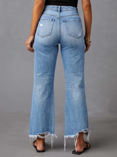 Distressed Raw Hem Jeans with Pockets - Jsopretty.com