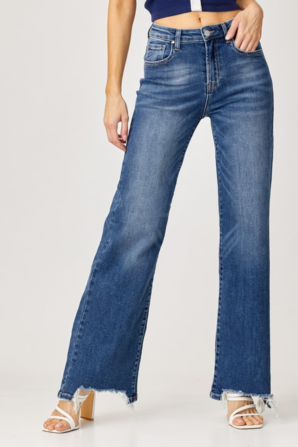 Risen Full Size High Rise Frayed Hem Wide Leg Jeans - Jsopretty.com