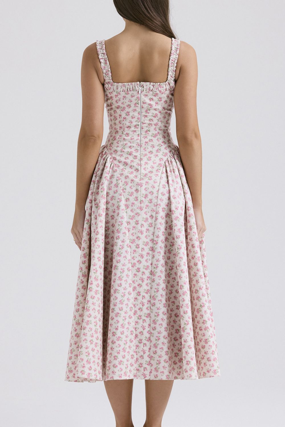 Floral Square Neck Wide Strap Midi Dress - Jsopretty.com