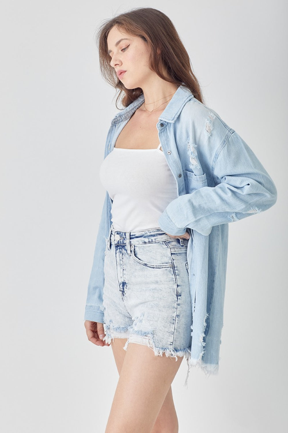 RISEN Raw Hem Distressed High Rise Denim Shorts - Jsopretty.com