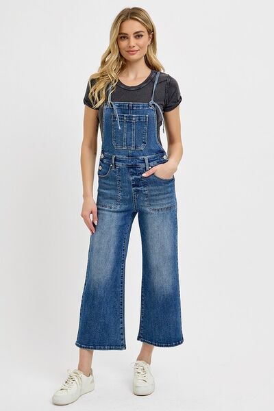 RISEN Full Size Knotted Strap Denim Overalls with Pockets Plus Size - Jsopretty.com