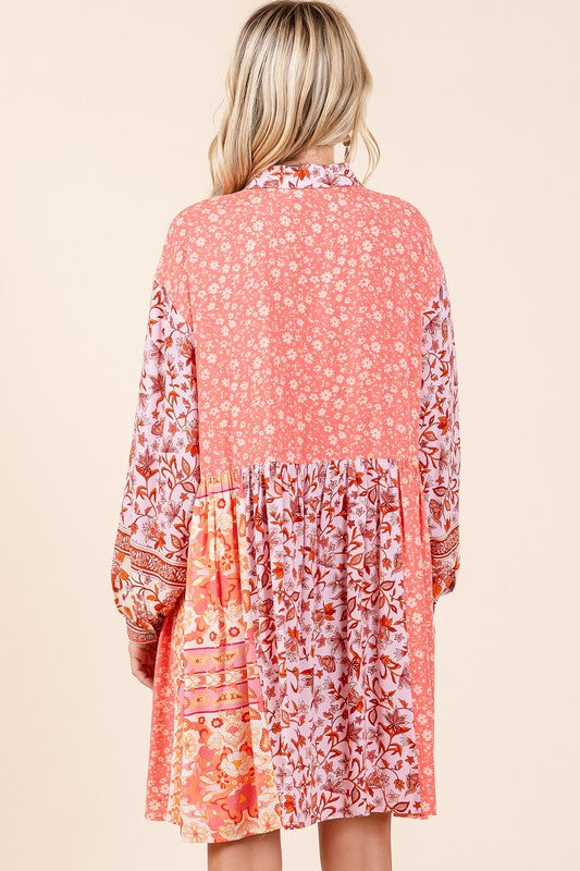 Mittoshop Floral Button Detail Long Sleeve Shirt Dress - Jsopretty.com