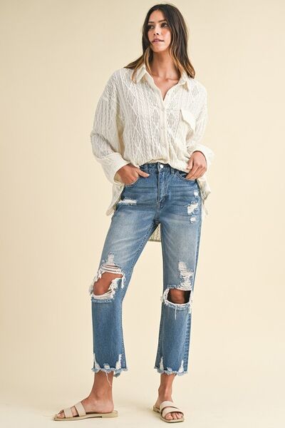 Annie Wear Distressed Raw Hem Cropped Jeans - Jsopretty.com