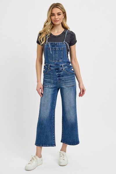 RISEN Full Size Knotted Strap Denim Overalls with Pockets Plus Size - Jsopretty.com