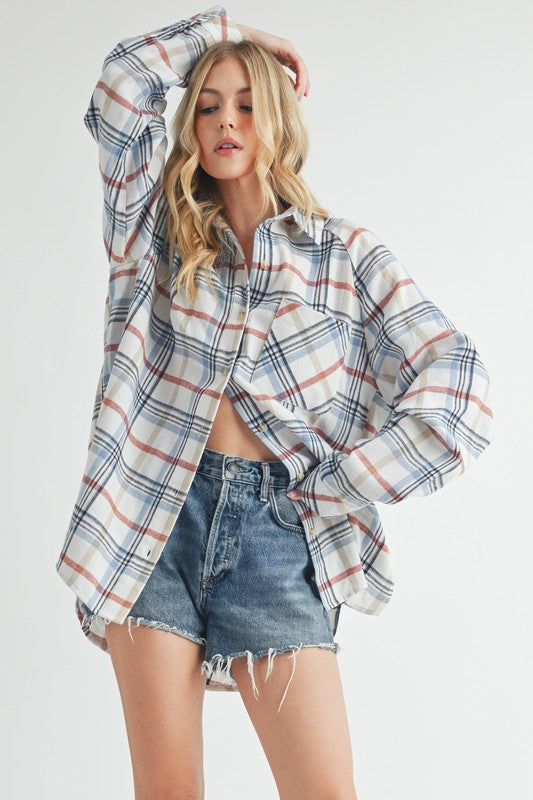 Aemi + Co Plaid Button Up Flannel Shirt with Chest Pocket - Jsopretty.com