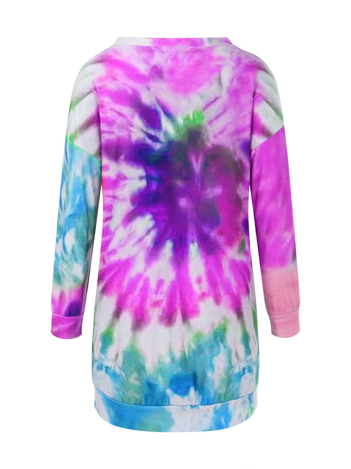 Full Size Tie-Dye Round Neck Long Sleeve Dress - Jsopretty.com