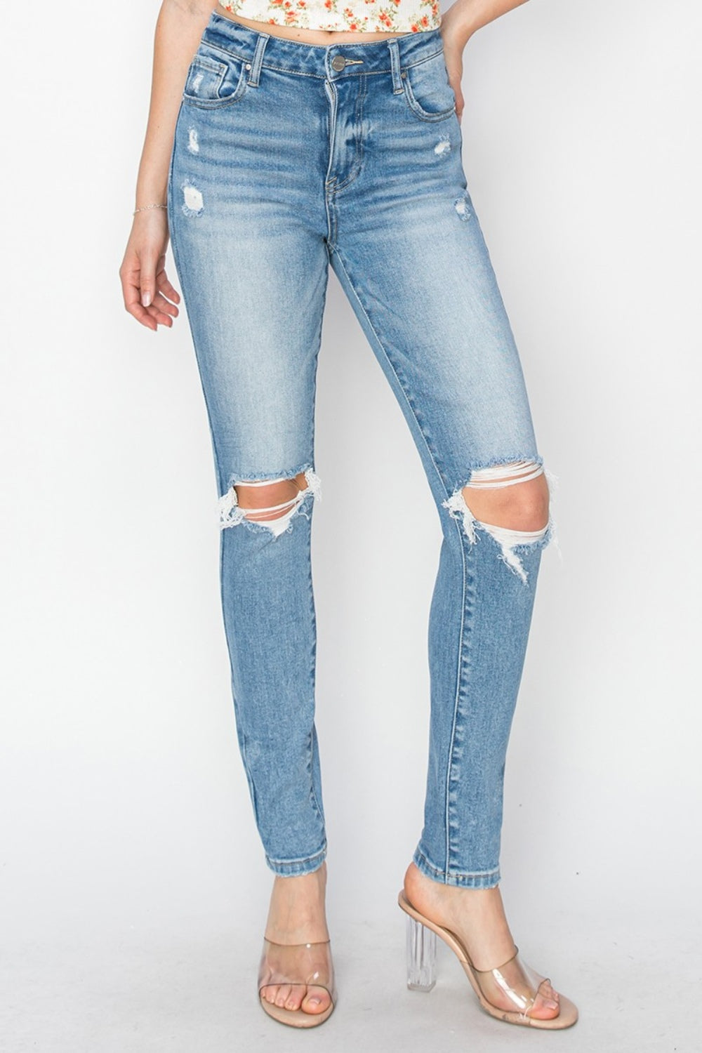 Risen Full Size High Rise Knee Distressed Skinny Jeans - Jsopretty.com